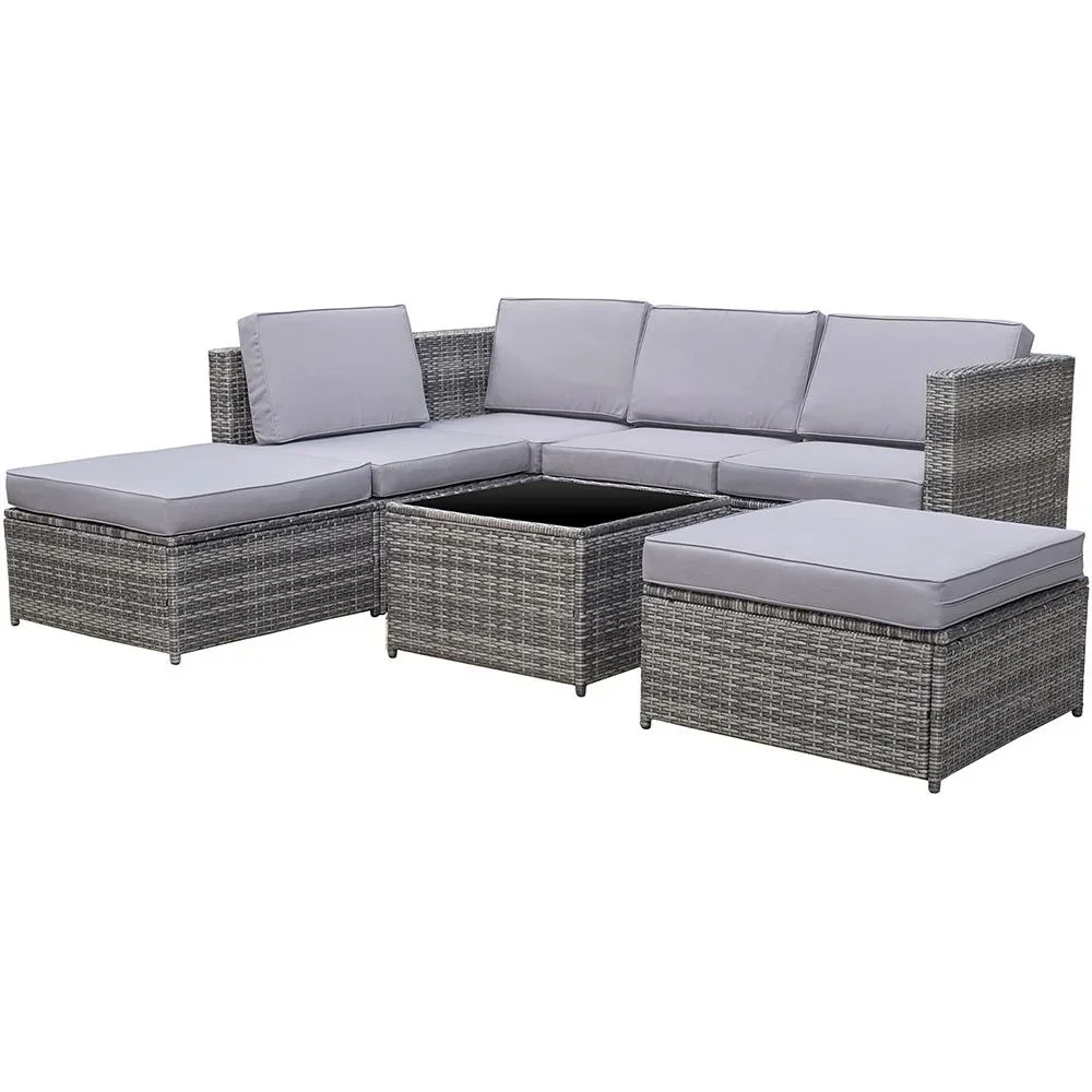 7-tlg, Polyrattan Gartengarnitur Gartenmöbel Garten-Set Loungeset inkl, Fußhocker Sitzkissen