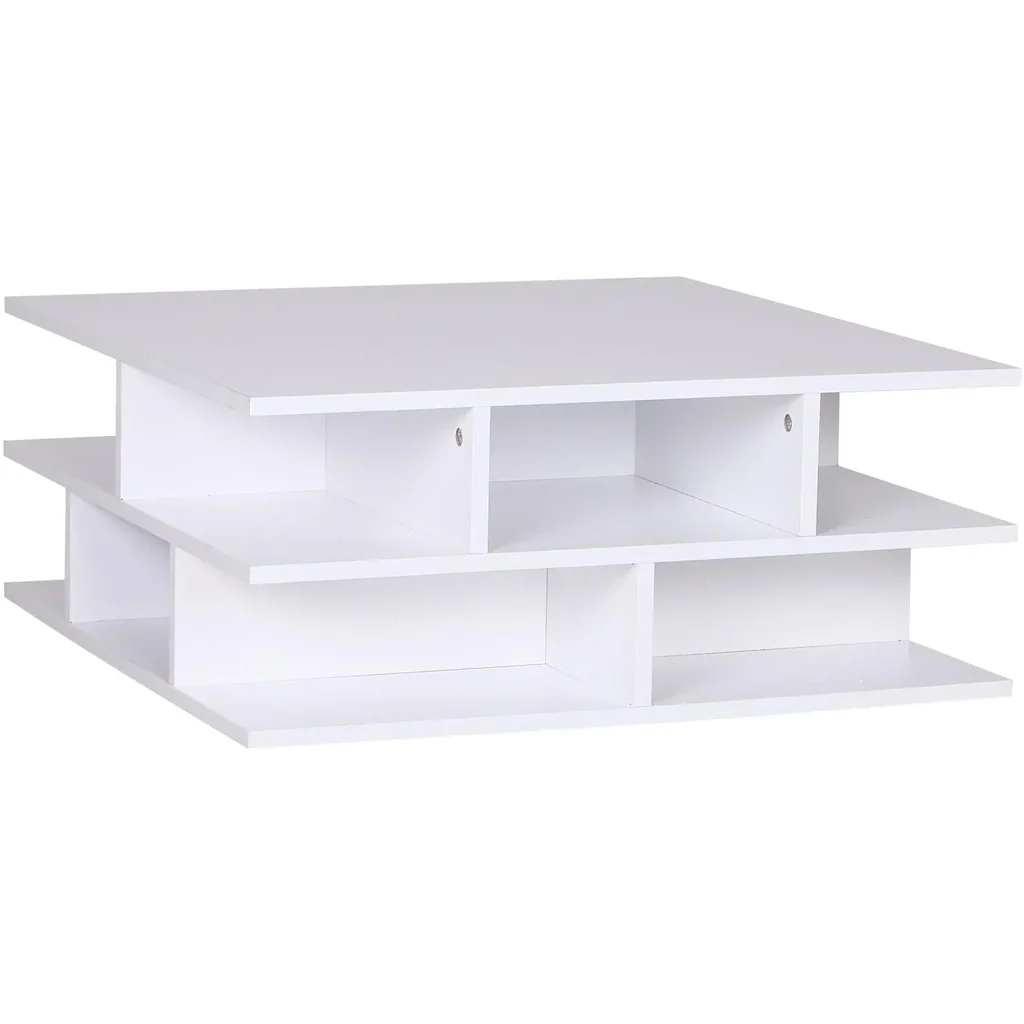 Couchtisch Beistelltisch Wohnzimmertisch Sofatisch Satztisch 12 x Ablage Holz Weiß 70 x 70 x 29 cm