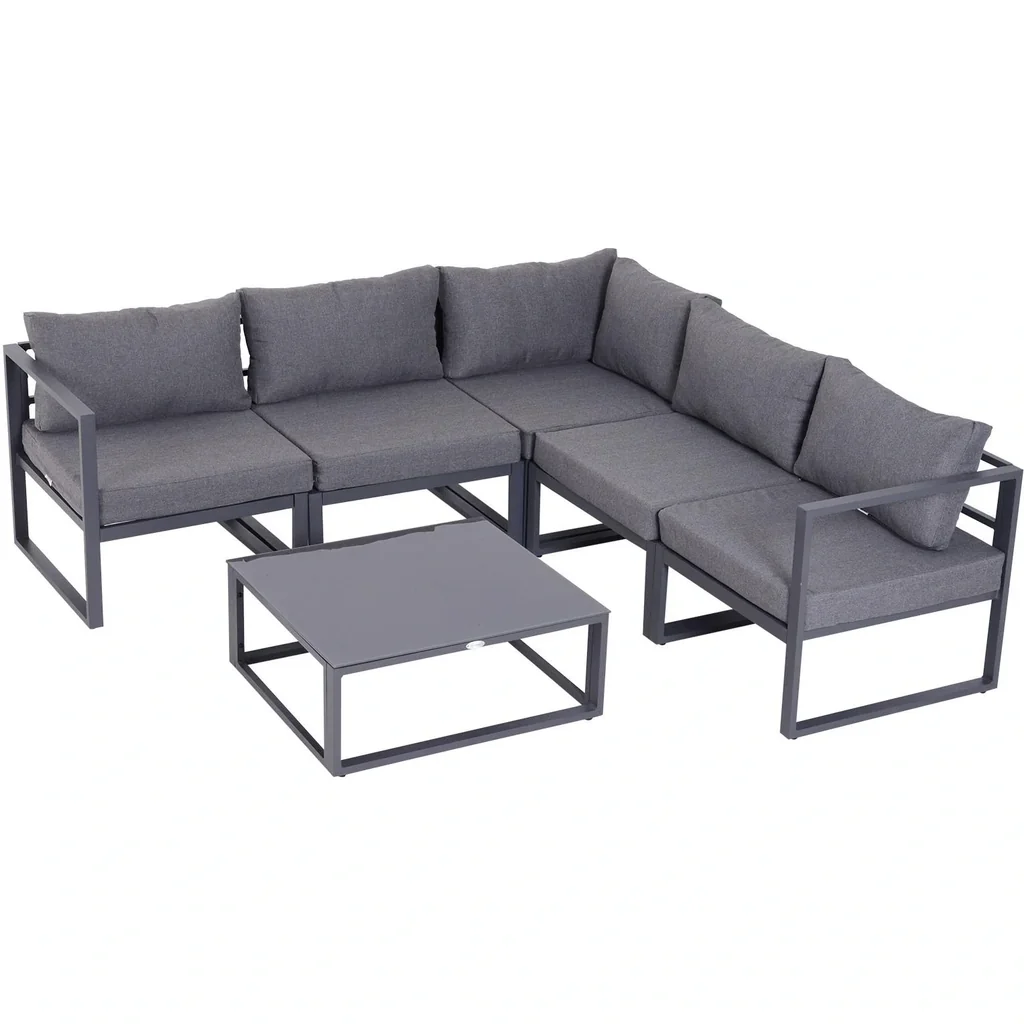 6-tlg, Gartengarnitur Gartenset Sitzgruppe Gartenmöbel Alu 4 x Sessel 1 x Ecksofa 1 x Beistelltisch Kissen für 4 5 Perso