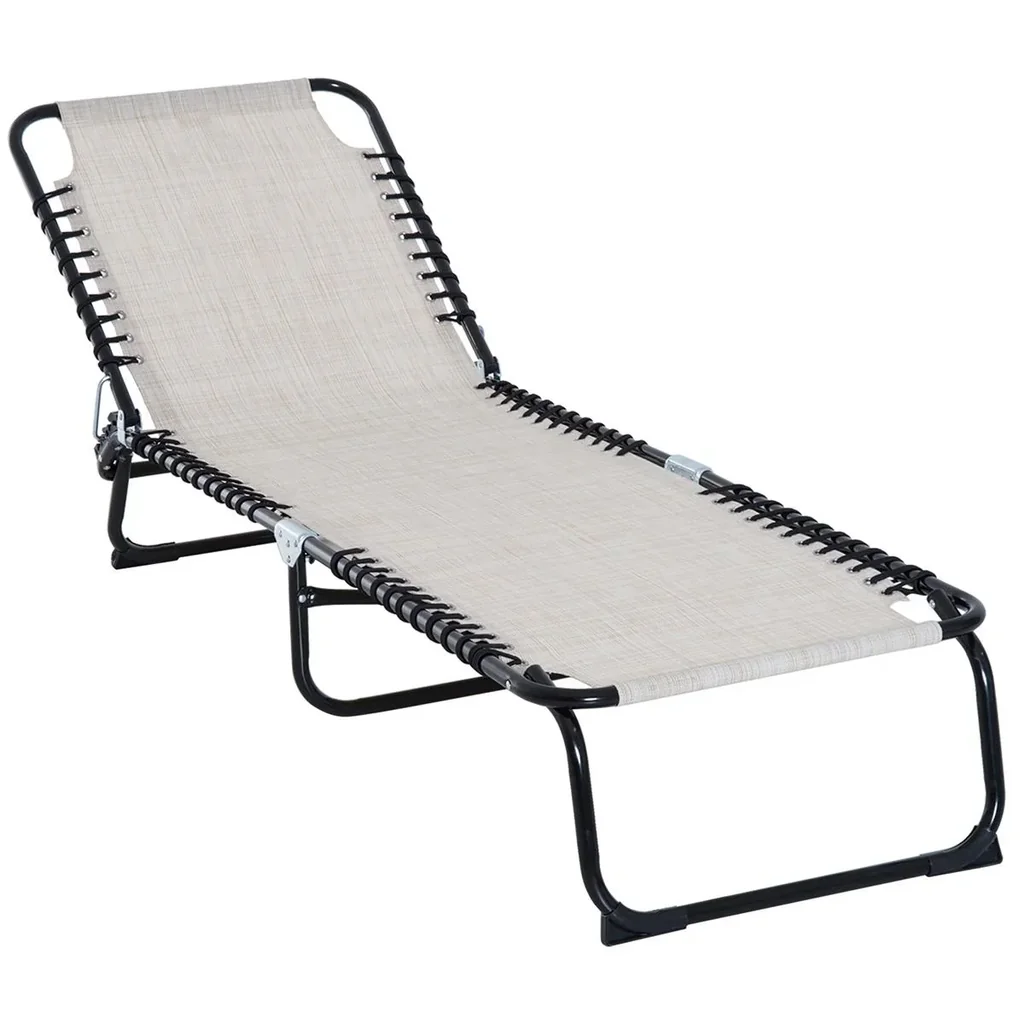 Sonnenliege faltbar Gartenliege Klappliege Garten 4-stufige Rückenlehne verstellbar Stahl Mesh-Stoff Beige197 x 58 x 76