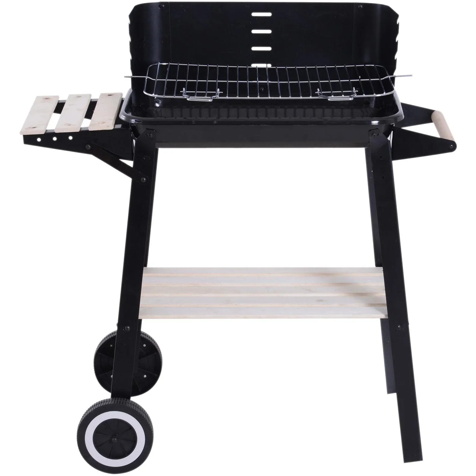 Grillwagen Standgrill Holzkohlegrill mit Windschutz 2 x Ablagefach höhenverstellbar Grillrost Metall Schwarz 87 x 45 x 8