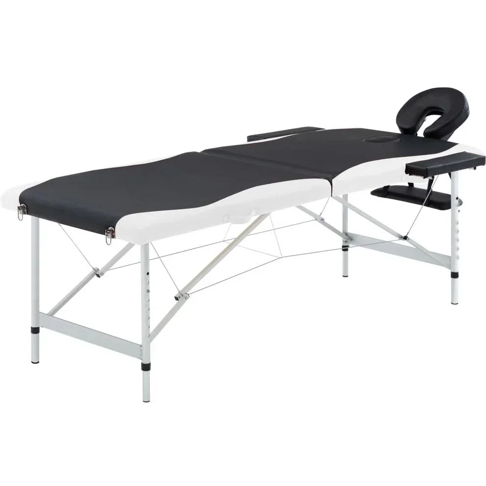 Klappbarer Massagetisch 2 Zonen Aluminiumgestell schwarz und weiß