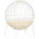Rattan Katzenkorb Katzenhöhle Katzenhütte Katzenbett mit Kissen erhöhtes Design Haustierbett Cremeweiß Ø45 x 57H cm