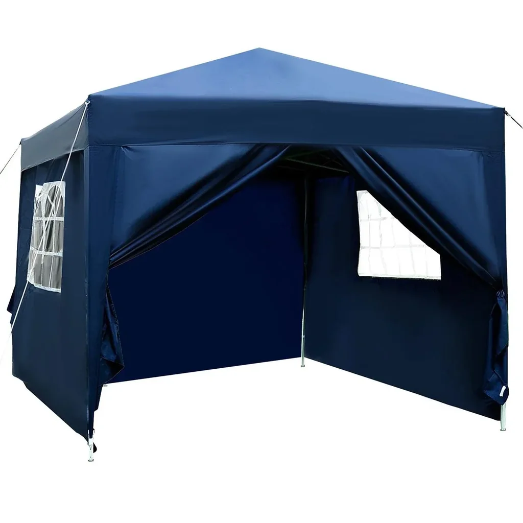 Pavillon 3x3m Faltpavillon 4 Seitenwände mit Fenster Tür mit Reißverschluss Festzelt Gartenzelt Pop-Up-Pavillon inkl. He