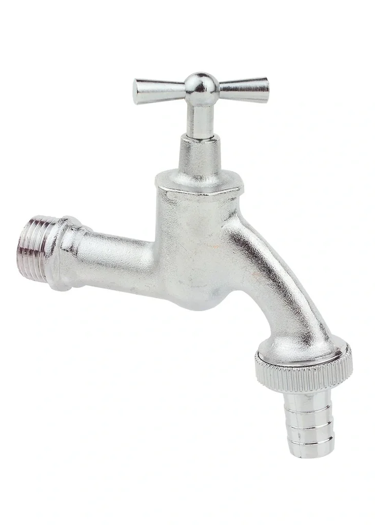 MS Auslaufventil Knebelgriff, Chrom matt, 1/2"AG x 3/4"AG x 1/2"T