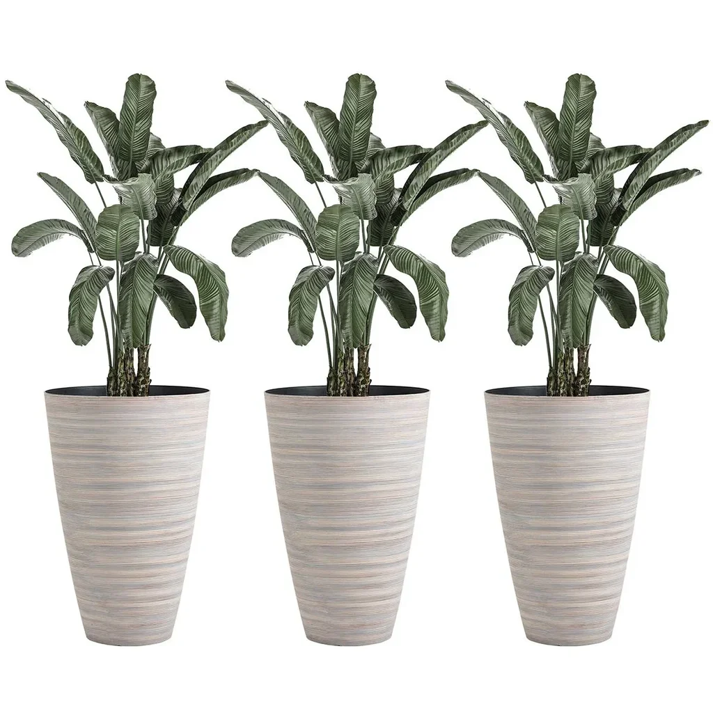 3er Set Blumentöpfe Ø 46,5 cm Höhe 60 cm Pflanztöpfe aus stabilem Kunststoff cremeweiß