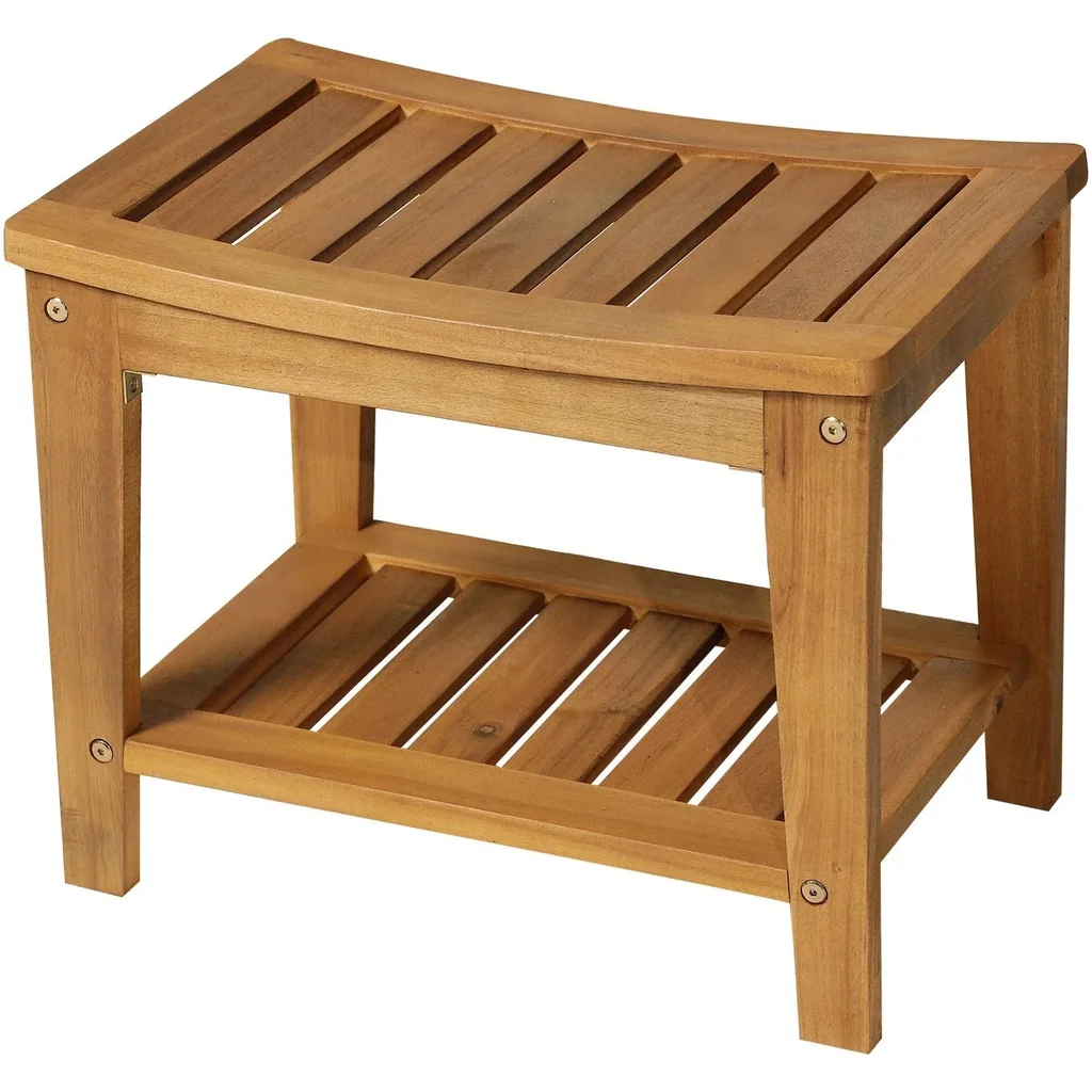 Duschhocker Badhocker Duschsitz Duschstuhl feuchtigkeitsbeständig Akazienholz Teak 53 x 35 x 43 cm