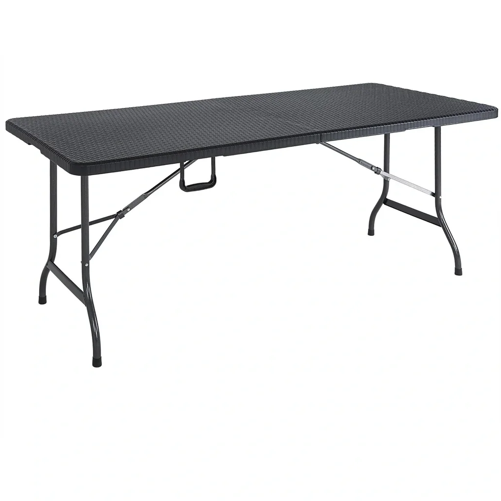 Faltbarer Gartentisch im schwarzen Polyrattan-Look 180x75x73cm