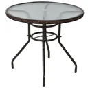 Rattan Gartentisch runder Esstisch Glastisch Gartenmöbel Tisch Polyrattan+gehärtetes Glas Braun Ø80 x 71H cm
