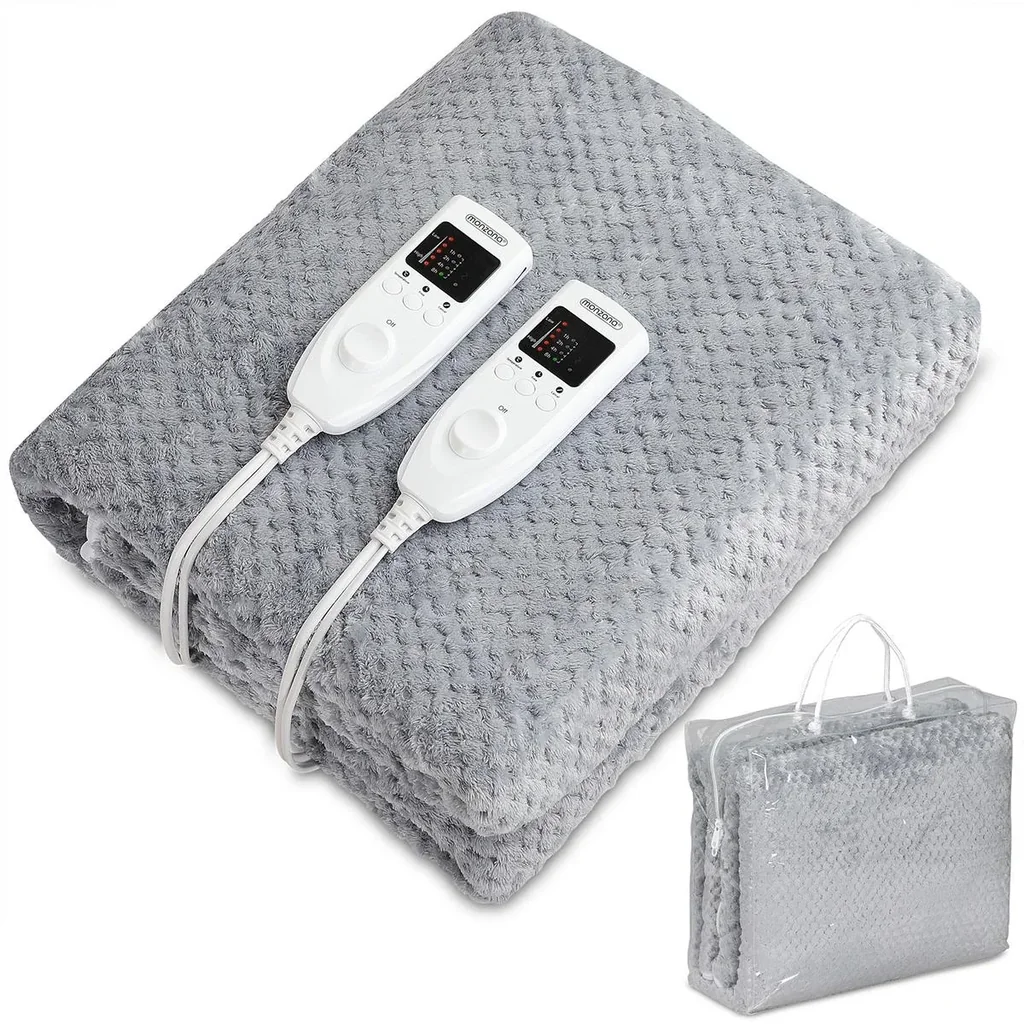 Doppel-Heizdecke Coral Fleece Grau 160x140cm inkl. Timer