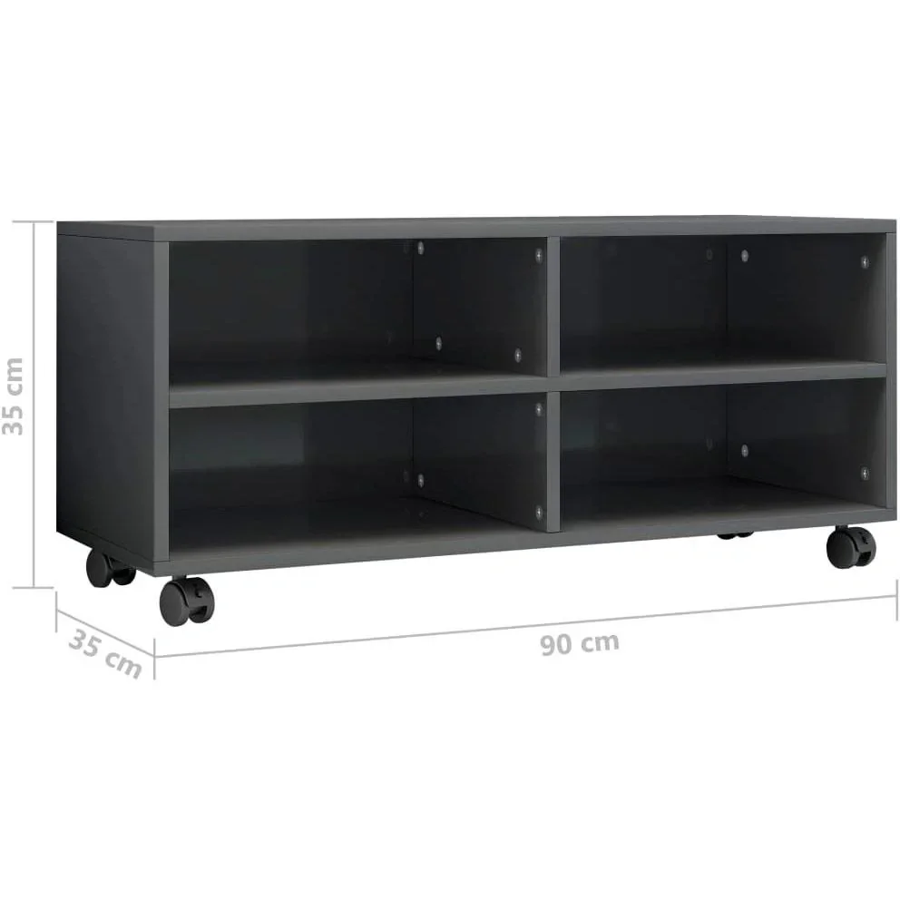 Hochglanzgrauer Fernsehschrank auf Rollen 90x35x35 cm Spanplatte