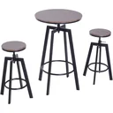 3-teilige Essgruppe Sitzgruppe Esstisch Holztisch dunkle Naturholzoptik mit 1 Tisch + 2 Hockern