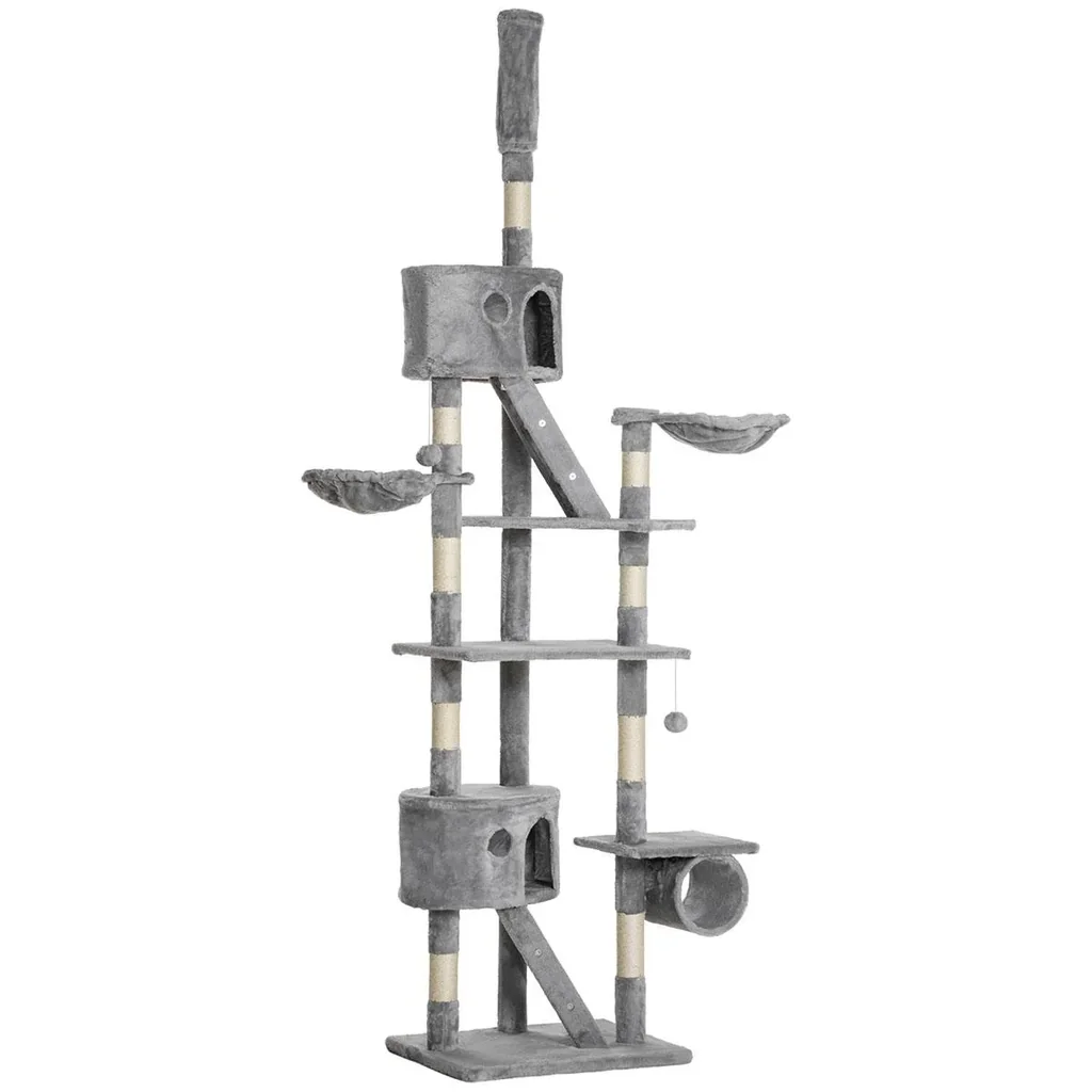 Katzenbaum Kratzbaum Katzenkratzbaum Kletterbaum Katze Sisal deckenhoch (Hellgrau) 60 x 45 x 240-260 cm