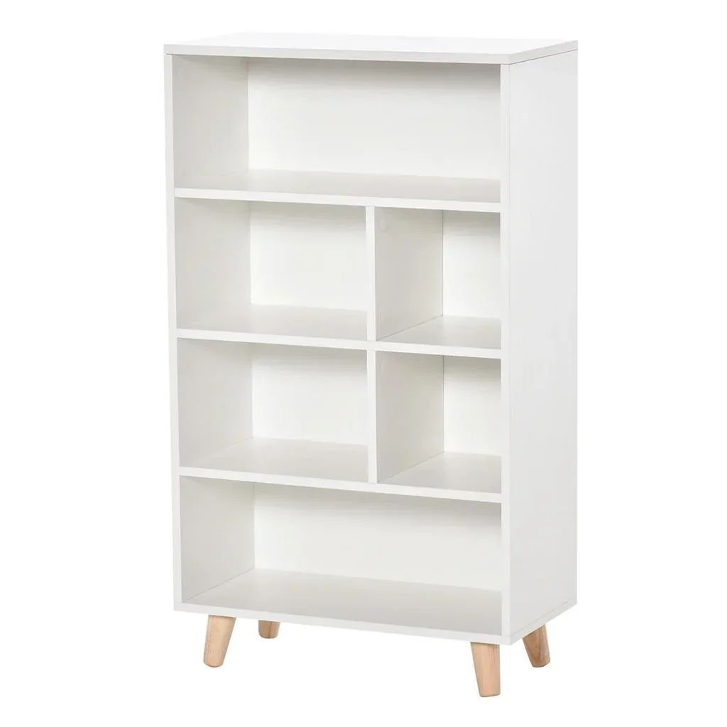 Bücherregal Wohnzimmerregal Bücherschrank Standschrank mit 6 Fächern Weiß+Natur MDF 60 x 30 x 103,3 cm mehrstöckiger