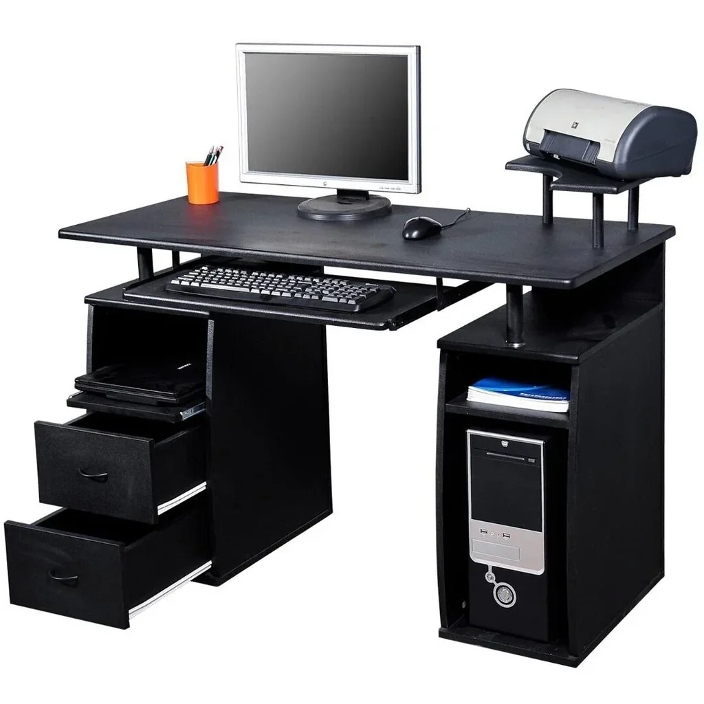 Computertisch Schreibtisch mit Druckerablage PC Tisch Schwarz