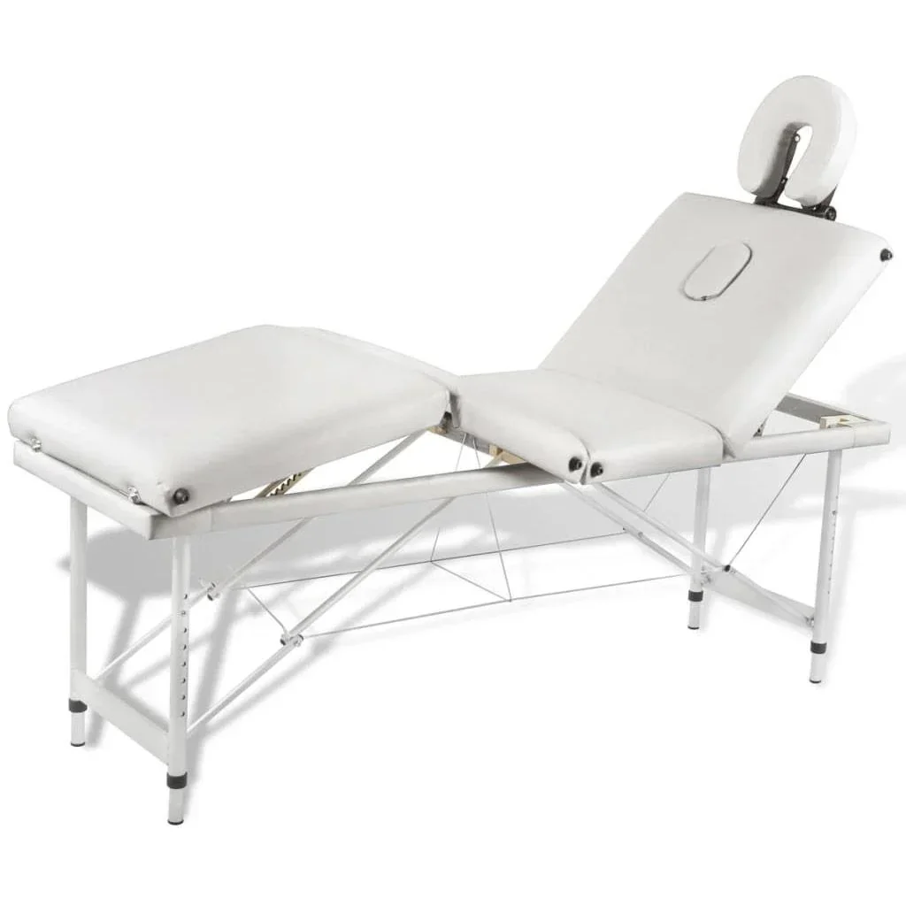 Zusammenklappbare Massageliege mit Aluminiumgestell (vierteilig / cremeweiß)