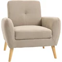 Polstersessel Sessel mit Armlehnen Wohnzimmerstuhl mit Armlehne Bürostuhl Polsterstuhl modern Leinen-Touch Holz Beige 8