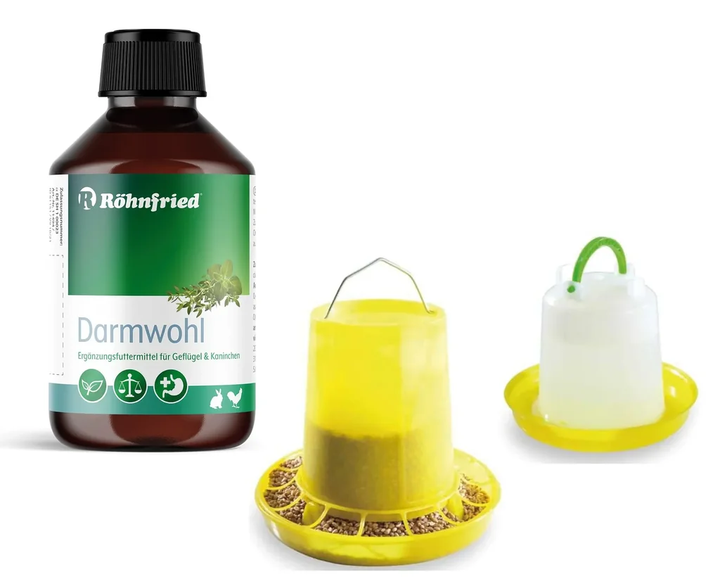 Geflügeltränke und Futterautomat im Spar Set + Darmwohl 100 ml