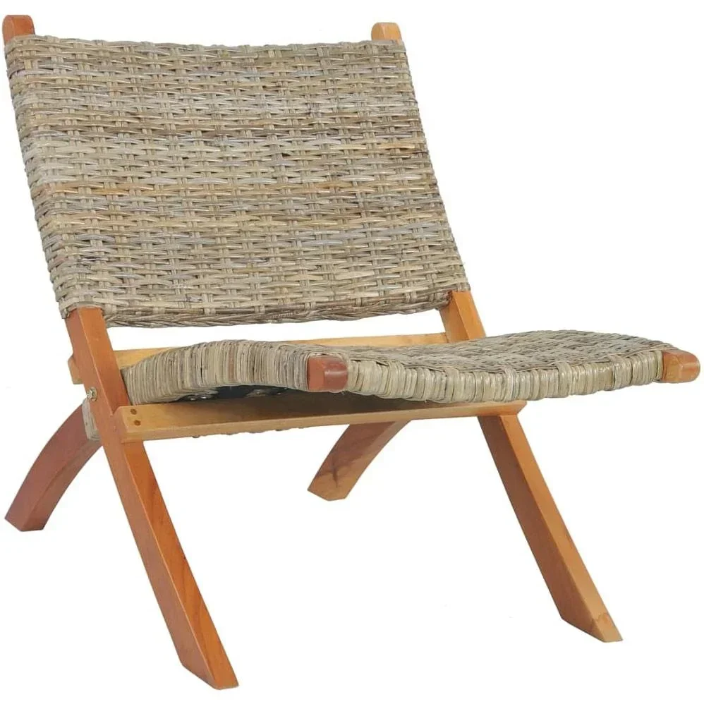 Relaxsessel aus natürlichem Kubu-Rattan und massivem Mahagoni