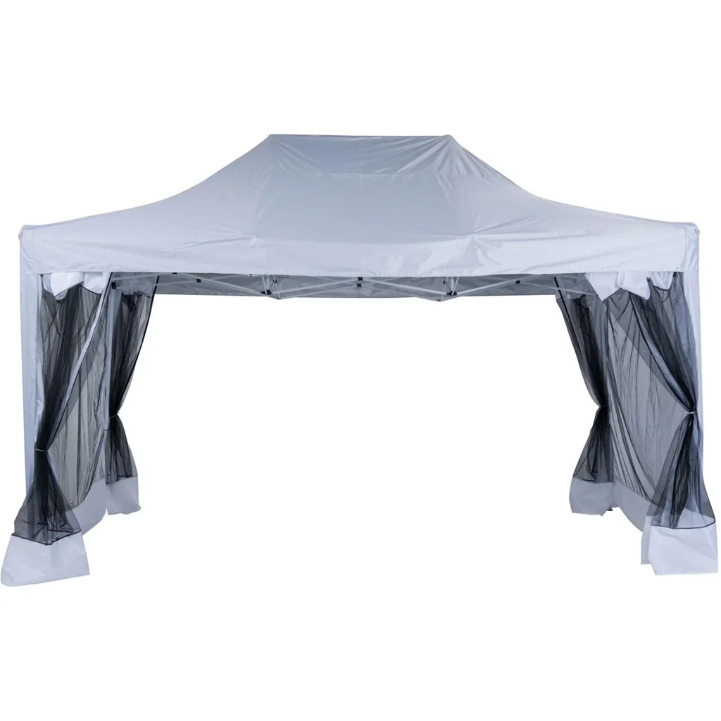 Faltpavillon mit Seitenwänden 4,5x3m Stahl Weiß