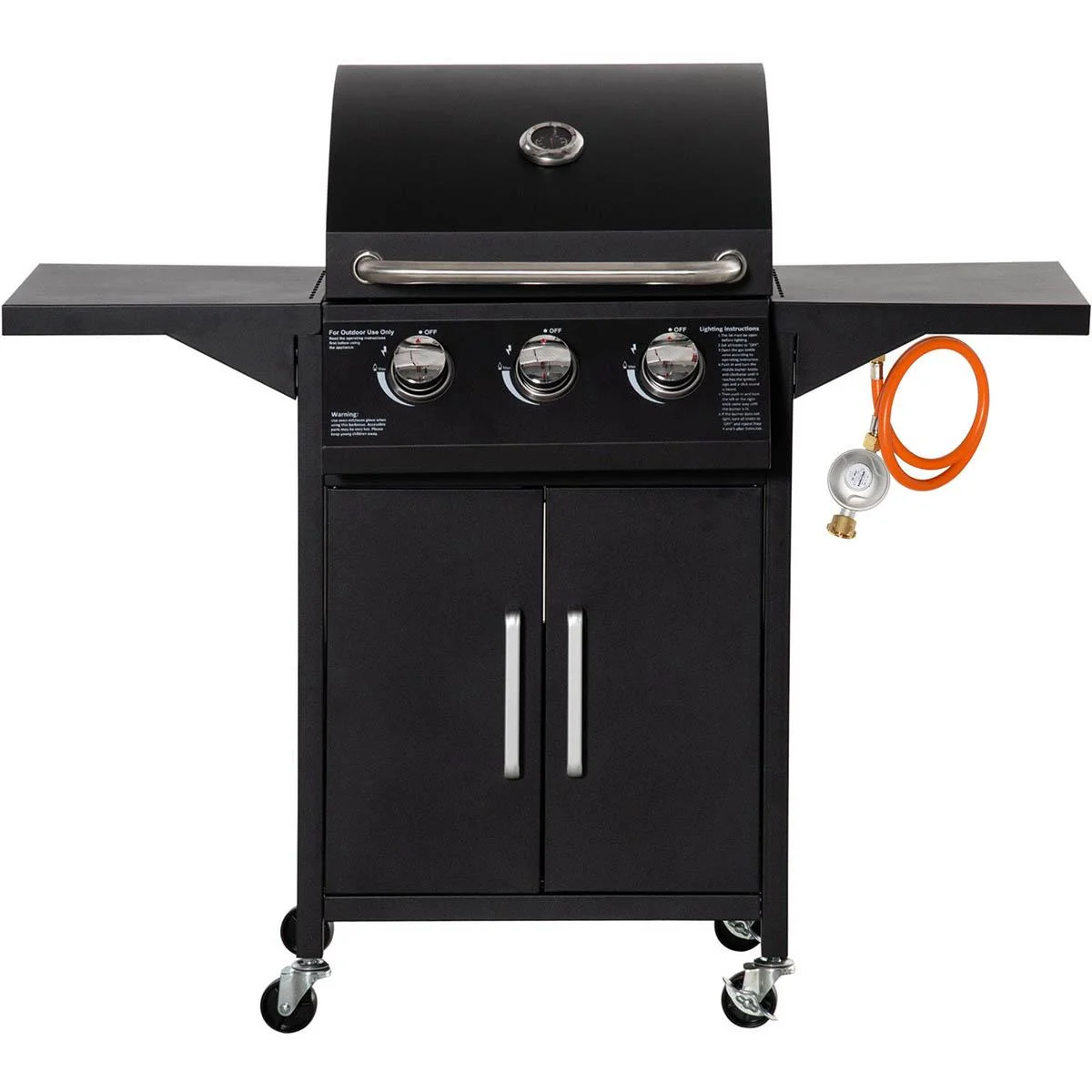 Gasgrill - 3 Brenner 3 kW - Schwarz - 121 x 55 x 109 cm
