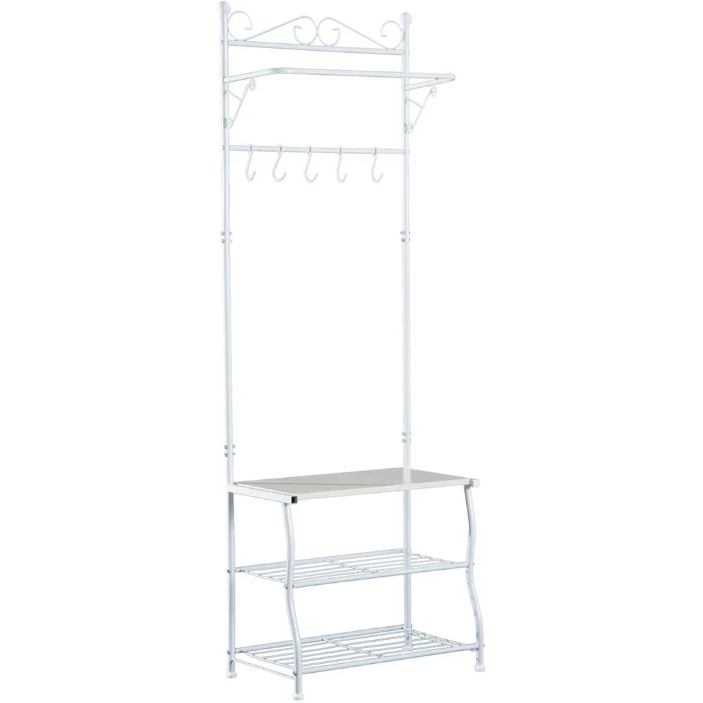 Kleiderständer mit 3 Schuhablagen Flur Stahl Weiß