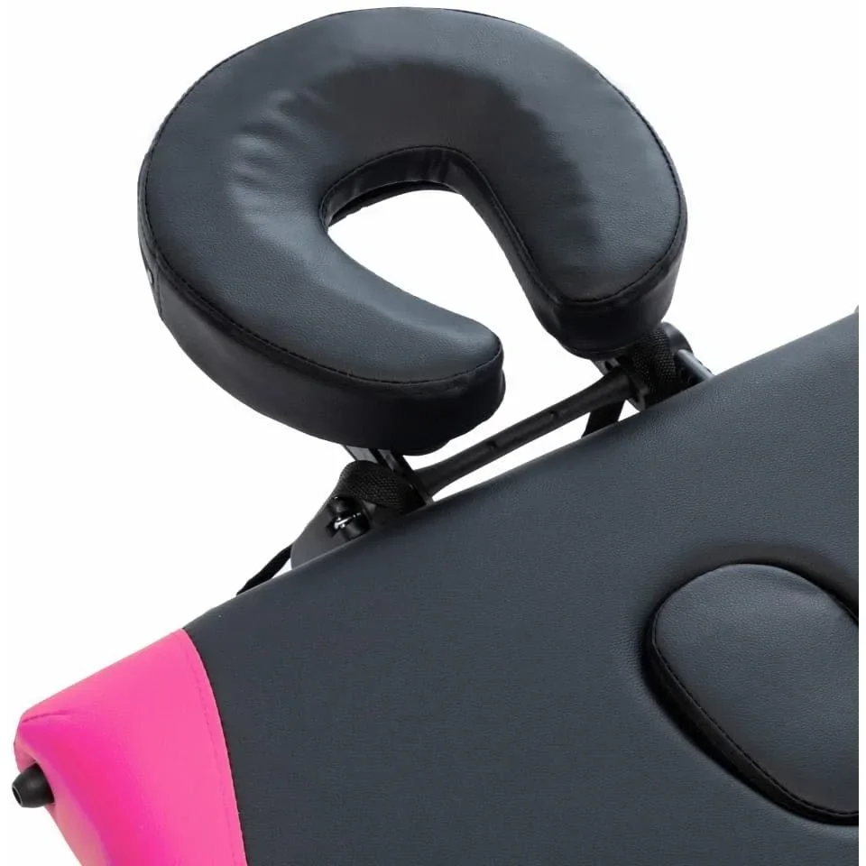 Klappbarer Massagetisch 3 Zonen Aluminium schwarz und rosa