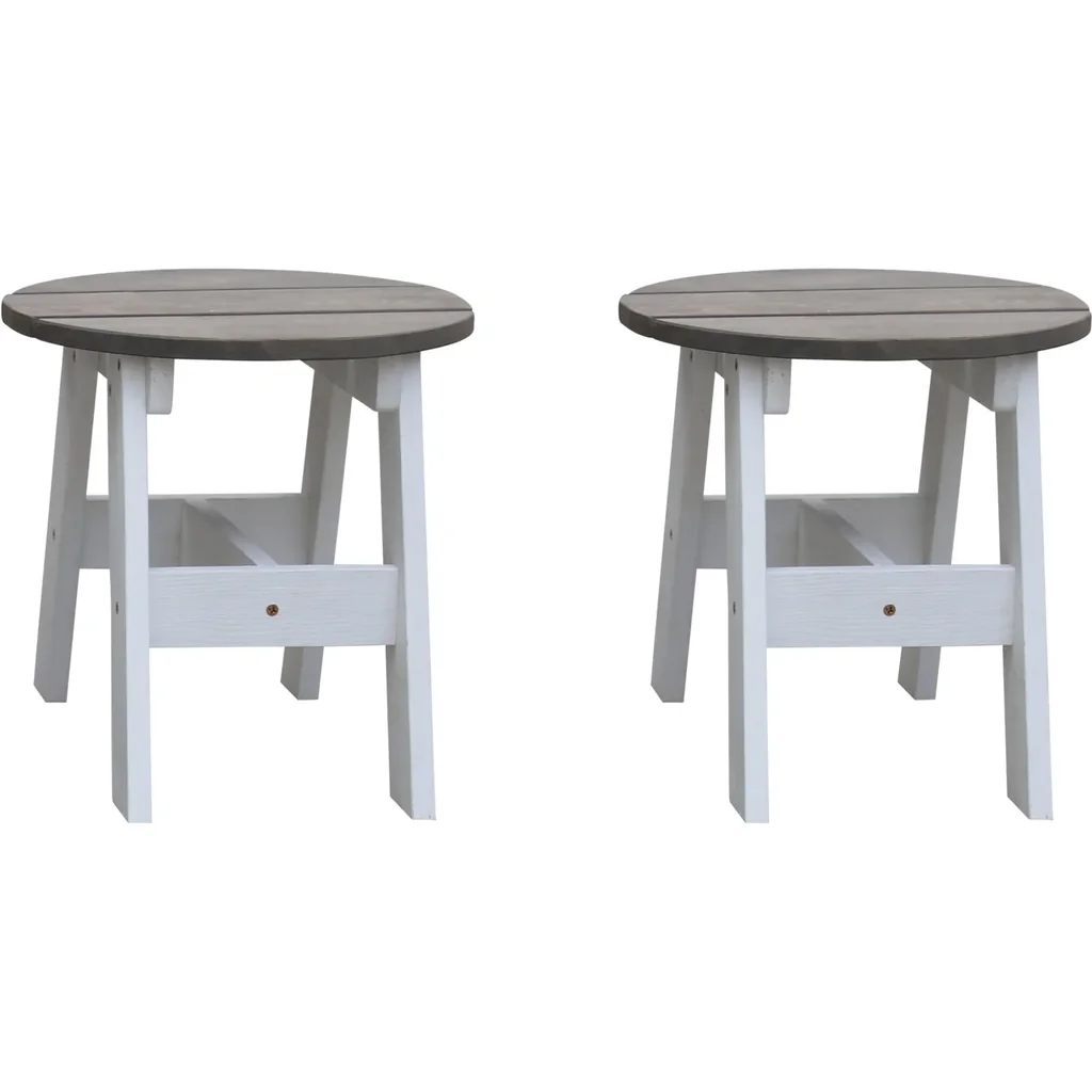 2-teiliges Picknick Hocker Set Rund Grau/weiß