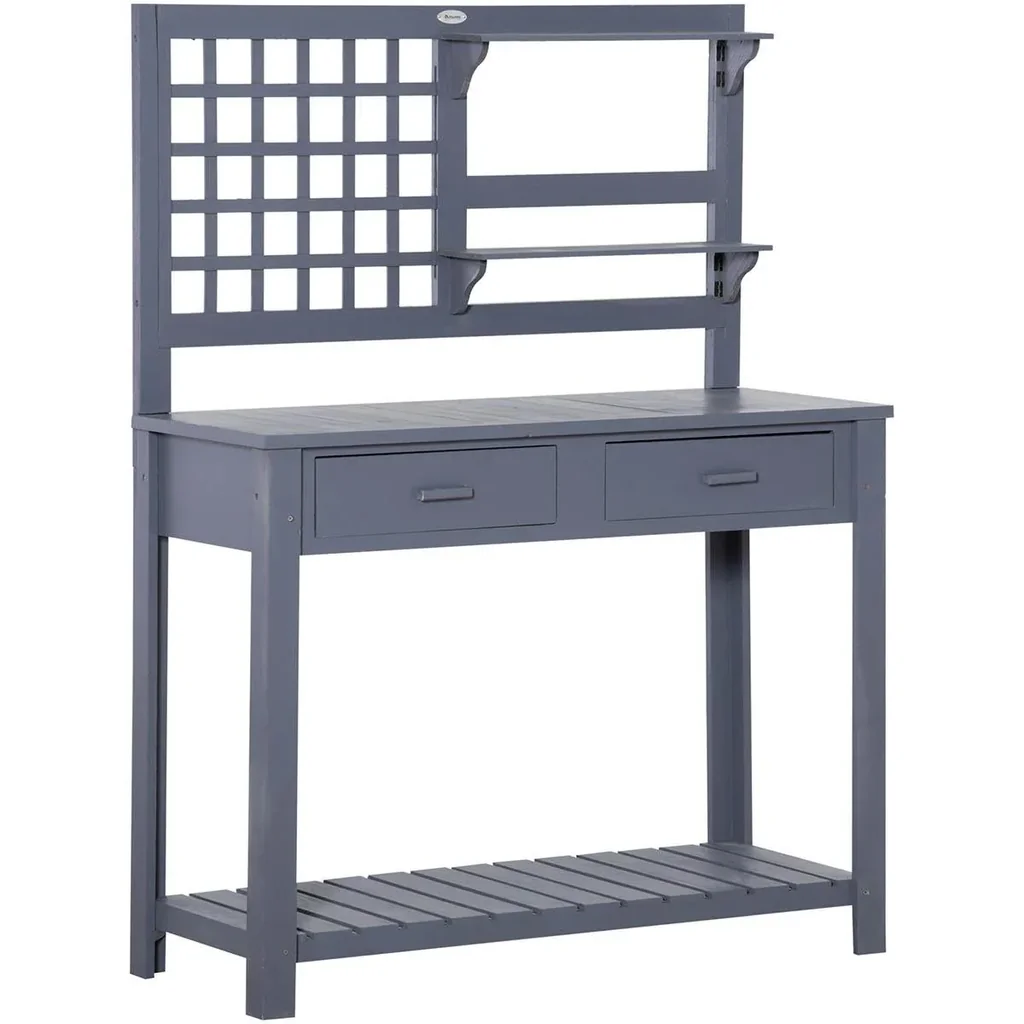 Pflanztisch Gartentisch mit 2 Schubladen Holzpflanzentisch für Garten Terrasse grau 105 x 42 x 141,5 cm