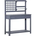 Pflanztisch Gartentisch mit 2 Schubladen Holzpflanzentisch für Garten Terrasse grau 105 x 42 x 141,5 cm