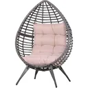 Rattansessel in Tropfenform, Gartensessel mit Sitzkissen, Erhöhter Rattanstuhl, Stahl, Beige, 101 x 89 x 156 cm