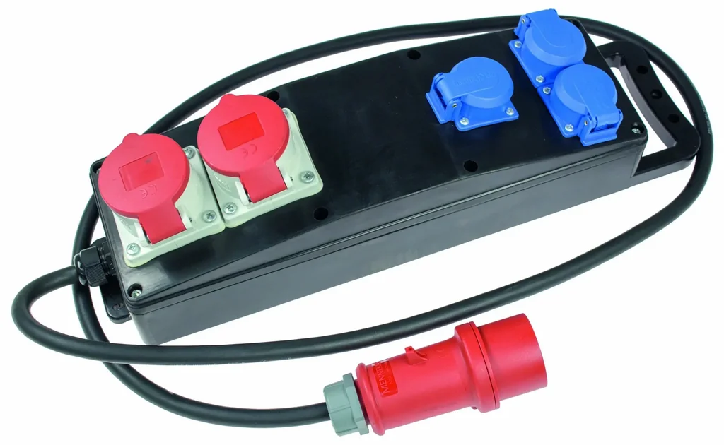 Vollgummi-Steckdosenleiste S4 H07RN-F 5G2,5, 2m, 400V, 3 Schutzkontaktsteckdosen 230V, 16A, 2 CEE-Steckdose 400V