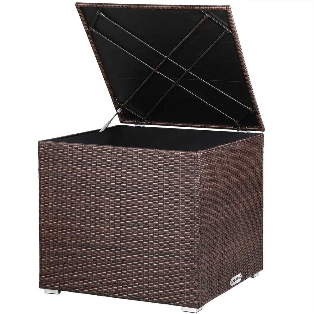 Poly Rattan Aufbewahrungsbox - braun - 75x75x70 cm - mit wasserabweisender Tasche