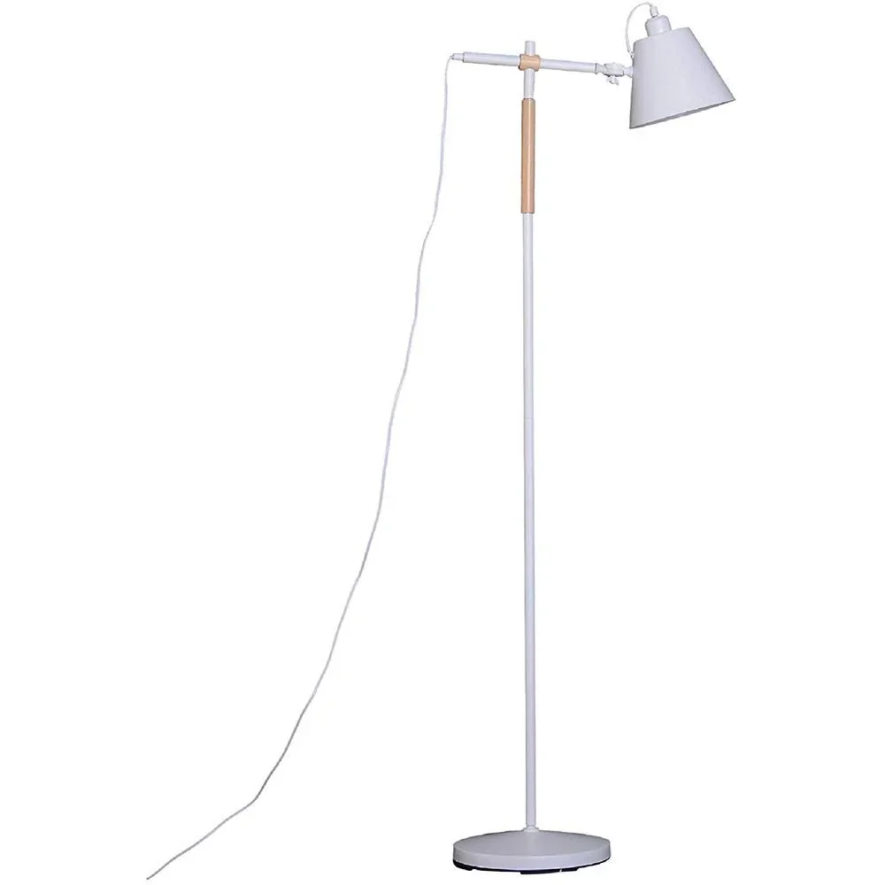 Stehlampe verstellbar Standleuchte Stehleuchte 40W Metall + Holz weiß 54 x 30 x 155 cm