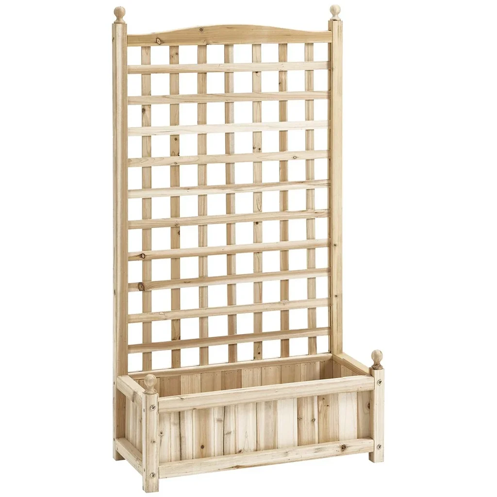 Pflanzkasten Blumenständer Rankgitter Rankkasten Rosenbogen mit Leckage-Löcher Garten Holz Naturholz 64 x 28 x 120 cm