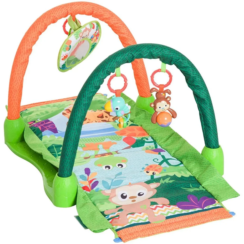 Kinderteppich Tiere Krabbeldecke 2 Spielbögen Grün+Orange