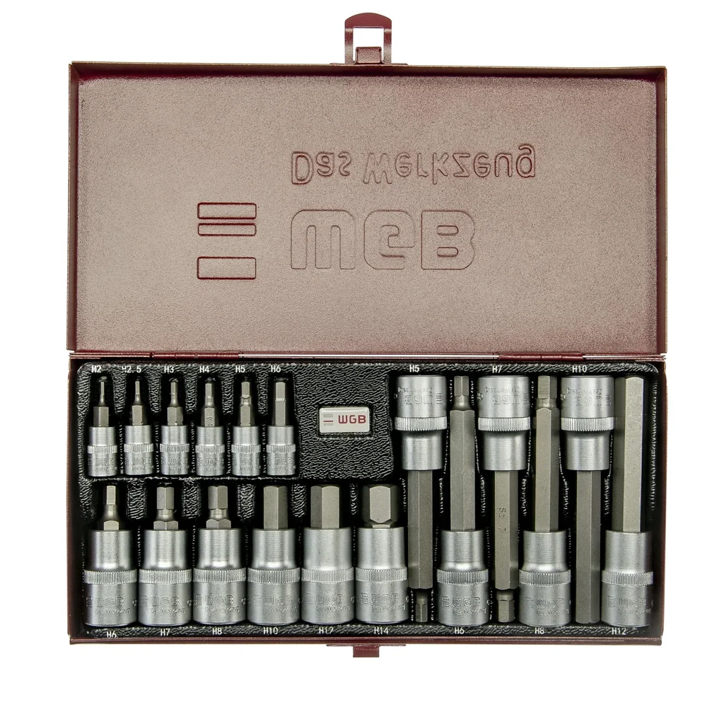 Steckschlüssel-Garnitur mit Bit-Einsätzen 1/4" + 1/2", 18-teilig