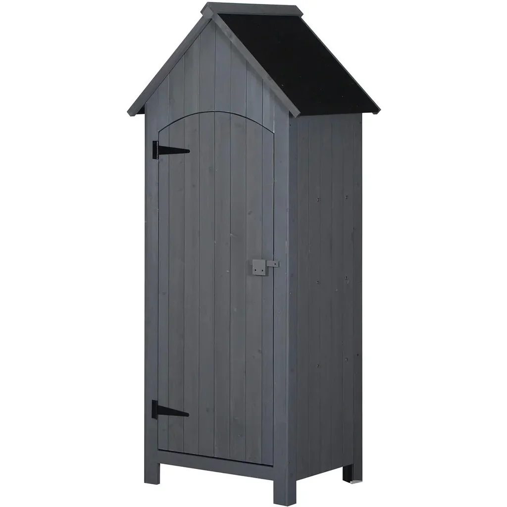 Gartenschrank Holz Gerätehaus Gartenhaus Geräteschuppen Geräteschrank Holzhütte Giebeldach Bitumenpappe Grau 77,5 x 54,