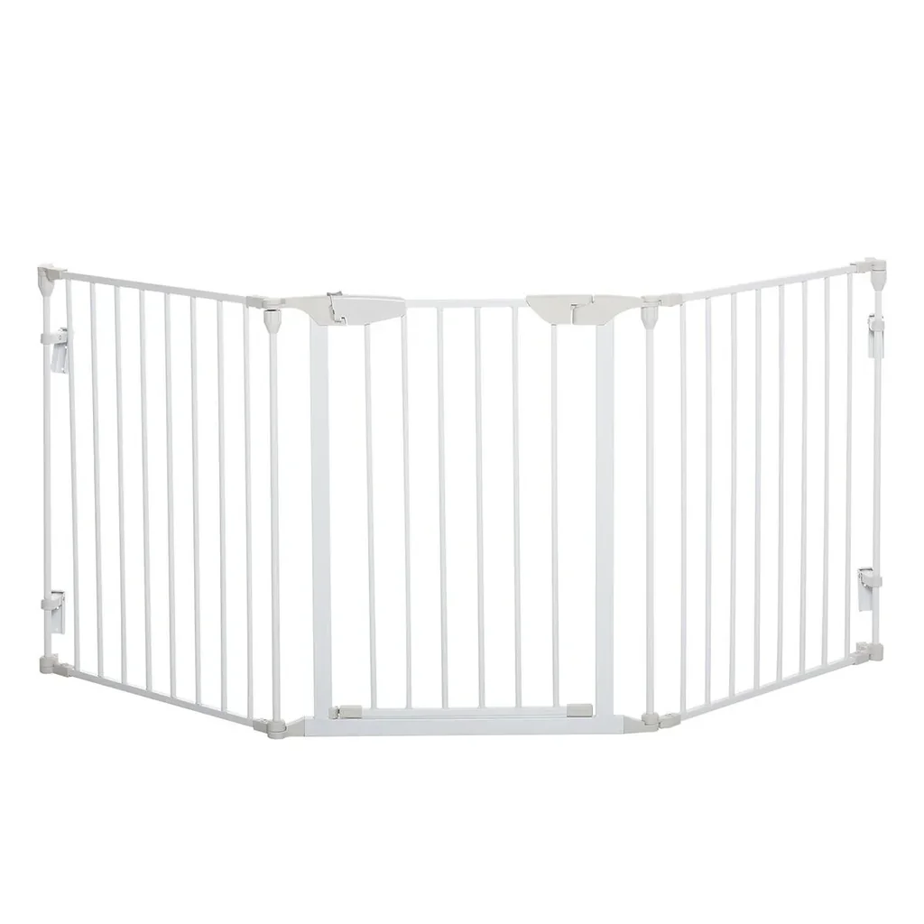 Absperrgitter für Hunde Schutzgitter Hundegitter Türschutzgitter 3 Elemente inkl. Sicherheitstür Metall Kunststoff Weiß