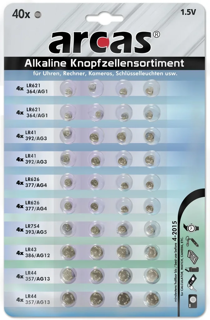 Alkaline Knopfzellensortiment - 40-teilig