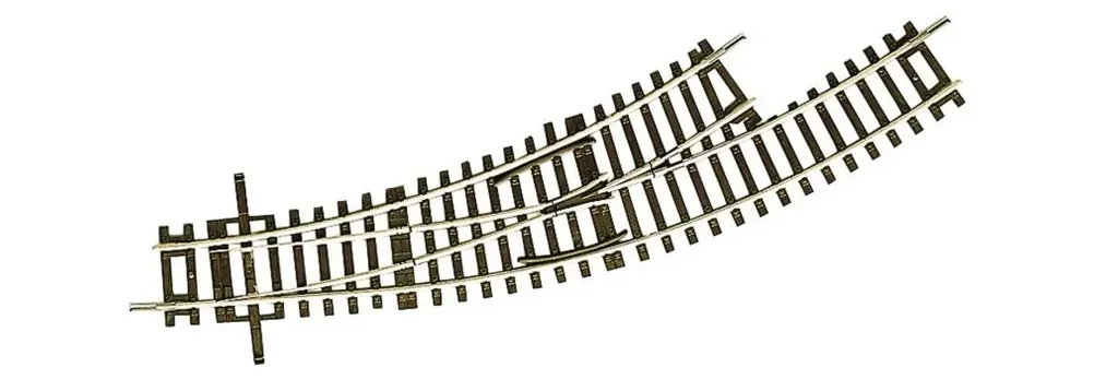 Bogenweiche links BWl2/3 ohne Antrieb, Radius des Stammgleises und des Abzweiggleises 358 mm (R2), Bogenwinkel 30°