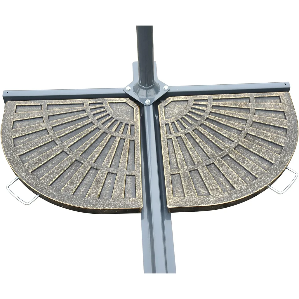 2 tlg, Sonnenschirmständer Platten-Schirmständer Schirmständer halbrund abnehmbar Handgriff mit Harz Bronze 30 kg