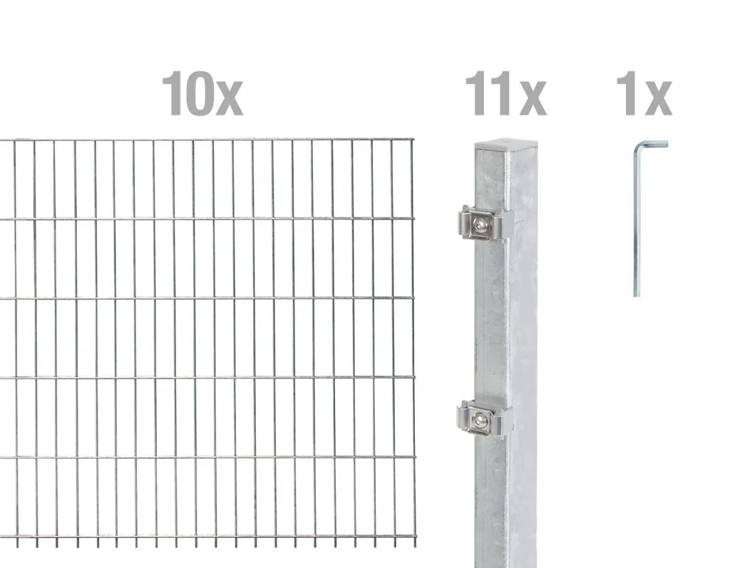 Doppelstabmattenzaun Komplettset, feuerverzinkt, Höhe 160 cm, Länge 20 m