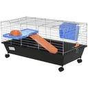 Kleintierkäfig, Nagerkäfig Rollbar, Starter-Set mit allem Zubehör, Stahl+PP+Nylon, Schwarz, 89x44x43 cm