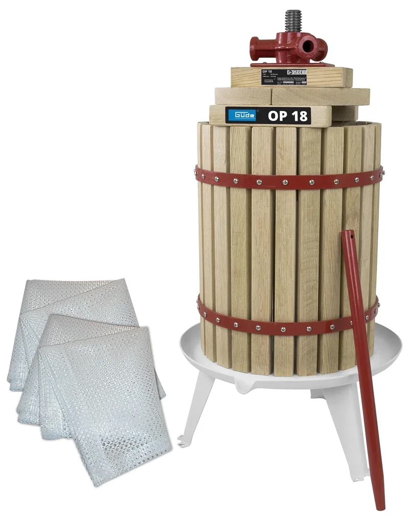 Set Obstpresse „OP 18“ mit 18 Liter Presskorb, mechanischer Antrieb + 2 Presstücher