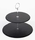 Etagere, 2-stufig, Schieferplatten Ø 25 cm, Ø 20 cm, Höhe 24 cm, Metall verchromt