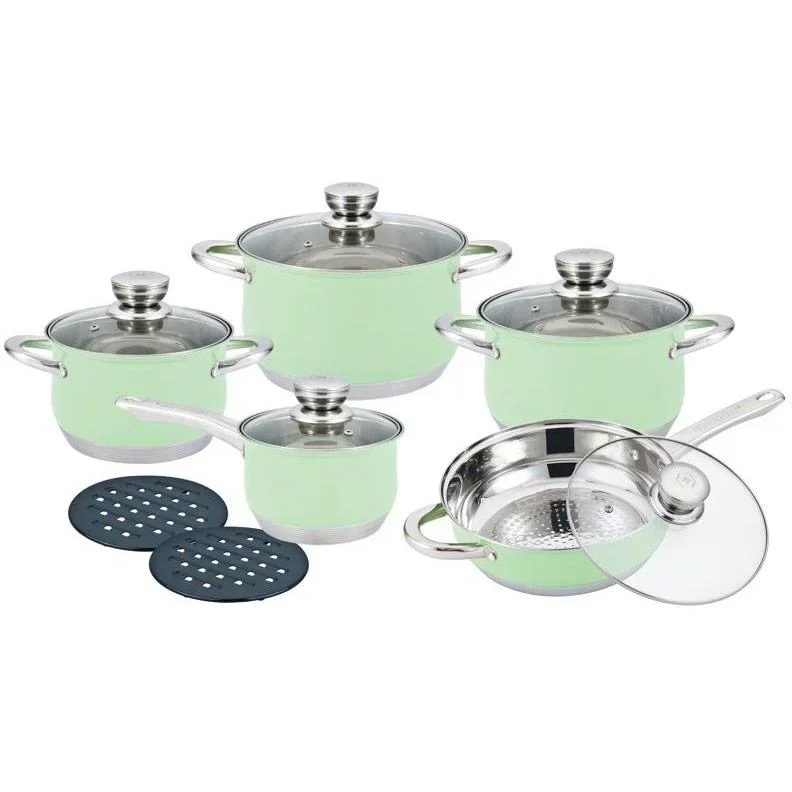 Herenthal - Komplette 12-teilige Töpfe und Pfannen - Edelstahl - Grün