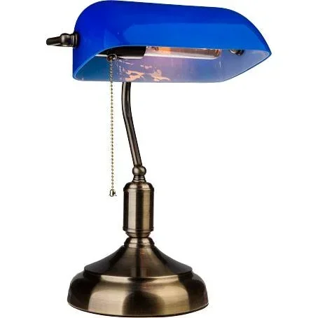 VT-7151 Bankerleuchte blaues Glas - Retro Vintage Schreibtischleuchte - Notarleuchte - E27
