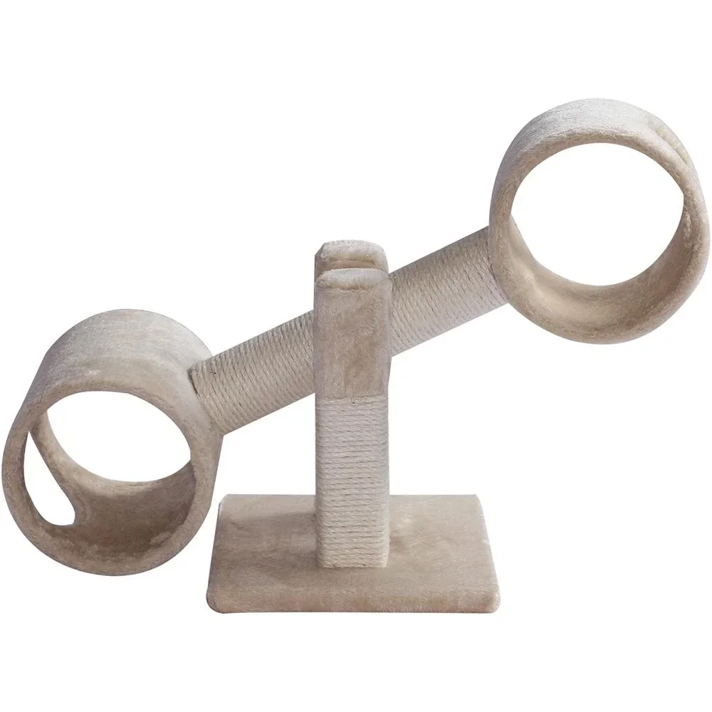 Kratzbaum Katzenbaum Spielbaum Wippe 2 Tunnel mit Loch Beige L67 x B30 x H26 cm