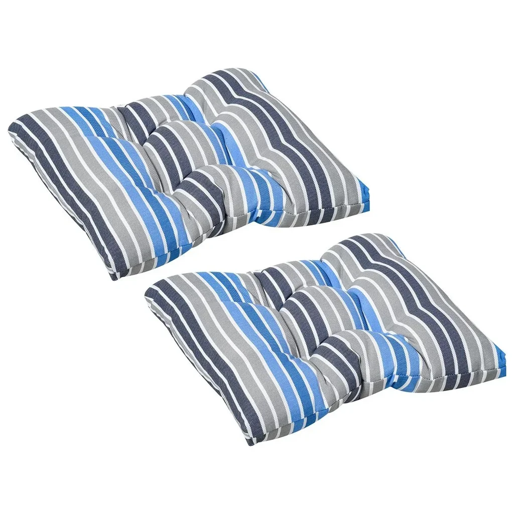 2er-Set Sitzkissen Stuhlkissen Sitzauflage Gartenstuhlkissen leicht zu reinigen Blau gestreift 50L x 45B x 8T cm
